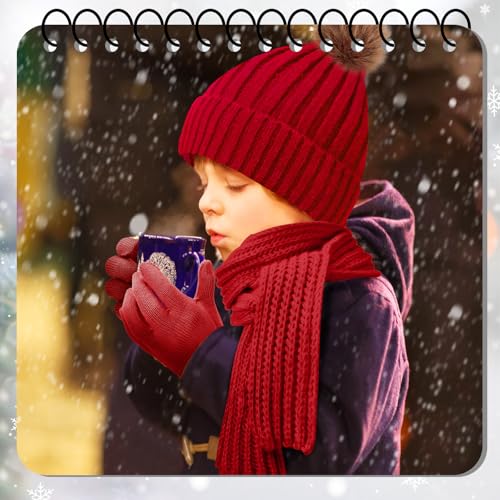 Liitrsh 4 Sets Kids Winter Hat Gloves Scarf Set Girls Boys Knit Hat Long Scarf Snow Gloves Outdoor for Toddler3
