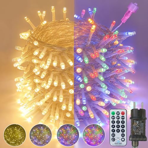 LED Lichterkette Außen, 30M 300LED Warmweiß und Bunt Weihnachtsbaum Lichterkette Strom mit Fernbedienung, 11 Modi|3 Timer|4 Dimmbar|IP65|Merkfunktion,...