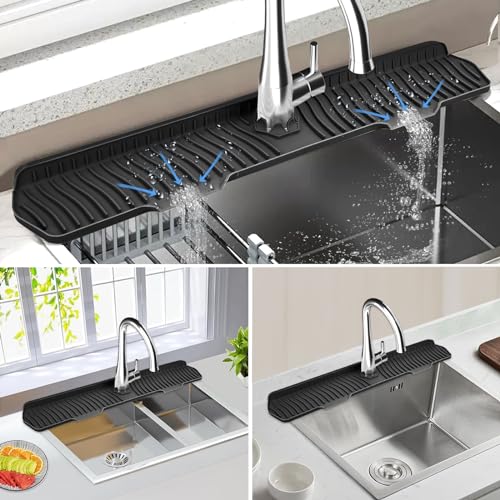 Kitchen Sink Splash Guard Gen2-30" x 6'' Silicone Sink Mat Splash Guard fit for Countertop, Bathroom,Farmhouse,RV by EBIGIC (Black) by EBIGIC - Image 4