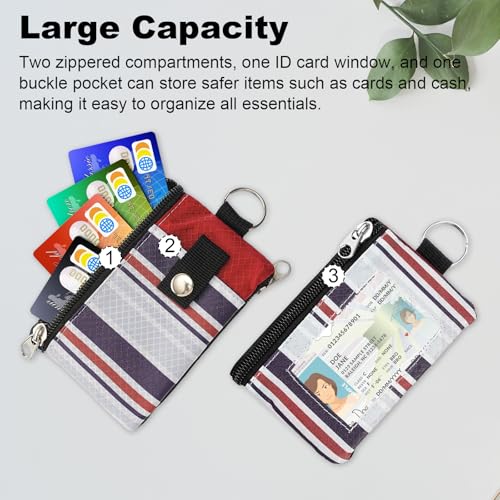 Image of Minimalist RFID Wallet with Lanyard, Multi-functional ID Case with 2 Zipper Pockets and Key Chain for Men and Women, Tactical Badge Pouch Cards Holder, Coin Purse for Travel Sports - Two-Tone