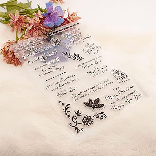 arriettycraft Merry Christmas Happy New Year Verses Phrase Berry Branch Rubber Stamps Clear Stamps for Christmas Card Making Decoration and DIY Scrapbooking Rubber Stamps for Crafts