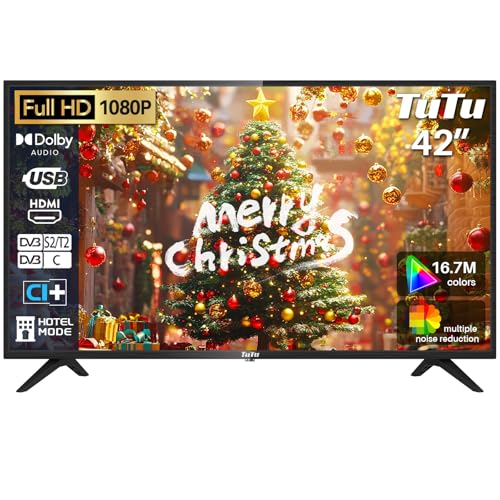 TuTu TV 42 Pulgadas LED Full HD Televisores con Sintonizador Digital DVB-T/T2-C-S/S2, HDMI, USB Grabador Reproductor, Modo Hotel (TUB42FD1N, 2023)