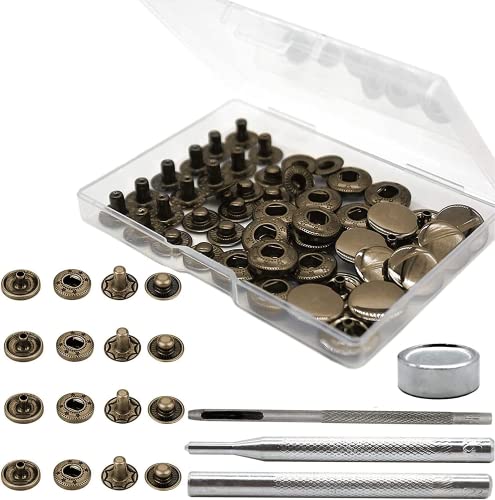 Keismodye 12 Sets Snap Fasteners Kit, Heavy Duty 15Mm Metal Snaps Buttons, Leather Snaps And Sewing Crafts, Press Studs With 4 Install Tools For Shoes, Clothing, Jeans, Denim Jackets, Bags (Bronze) #TOP29