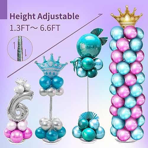 Image of Balloon Column Stand Kit Set Of 4, Balloon Tower for Floor with Base and Metal Telescopic Pillar（6.6ft Adjustable Height）for Graduation,Birthday, Wedding Party Decoration