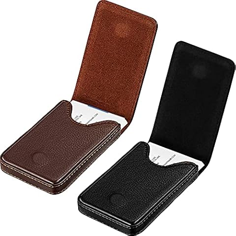 Ocadux 2 Pack Magnetic PU Leather Business Card Holder for Men or Women (Black+Coffee)，Vertical Style Cover