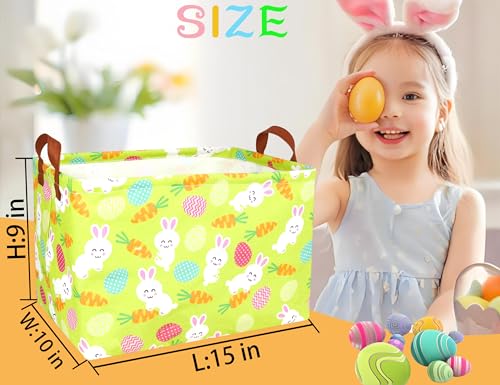 Image of Rectangle Empty Easter Baskets Boy Large Toy Storage Bin Girls collapsible Hamper Waterproof Canvas Box Kid Gifts Spring Decor( Rabbit Carrot Egg )