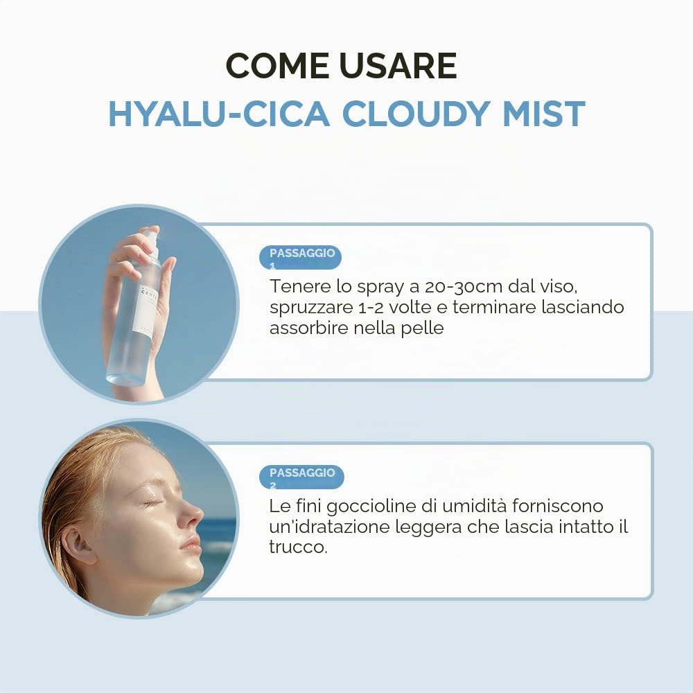 SKIN1004 Hyalu-CICA Cloudy Mist 4.05 fl.oz(120ml) | Formula Hyalu Cica con acqua di tè verde | Soluzioni multi-cura idratanti e calmanti
