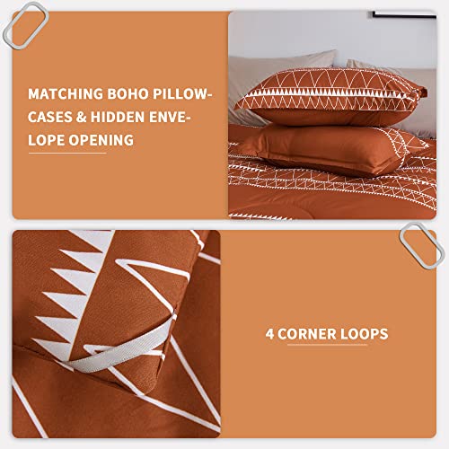 Andency Terracotta King Size Comforter Set, 3 Pieces Bedding Comforter Sets (1 Boho Geometric Striped Comforter & 2 Pillowcases), Burnt Orange Lightweight Microfiber Down Alternative Comforter Bed Set #TOP5