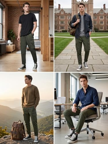 Image of GRECIILOOKS Men's Cargo Pants | 6 Pocket Cotton Cargo Joggers for Men | Loose Fit Stylish Pant with Pockets | Casual Baggy Trousers & Streetwear Lower