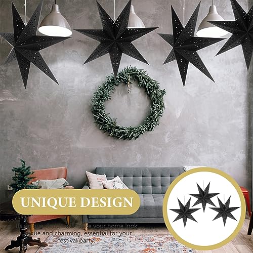 Image of LIOOBO Paper Lanterns 3pcs 9-Pointed Paper Star Lantern Shades for Christmas (7-Pointed Star Black)