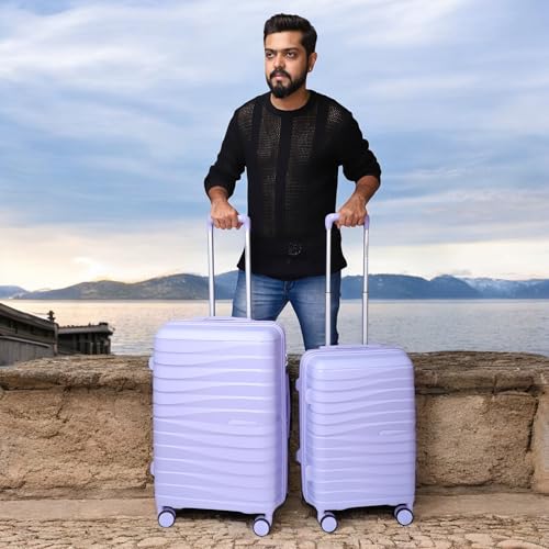 Image of Vacanza Series 2 Polypropylene Unbreakable Hard-Sided Cabin & Check-in Size Luggage Trolley Bag Set of 2 | Purple (55 & 65 cm)