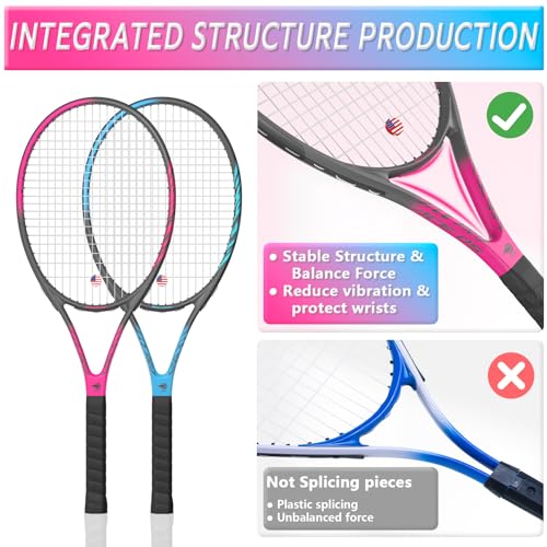 Image of Pro Tennis Racket for Adults, 2 Player 27 inch Speed Tennis Racquet Acceptable for Beginner and Professional with 3 Tennis Balls, 2 Vibration Dampes, 2 Overgrips, Tennis Bag