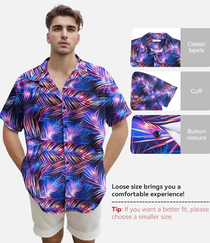 Image of Yoimira Hawaiian Shirts for Men, Print Mens Casual Short Sleeve Button Down Shirts Floral Aloha Beach Shirt