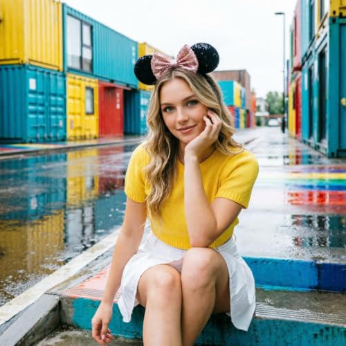 Image of DRESHOW Mouse Ears Bow Headbands Minnie Ears Headband Glitter Party Decoration Cosplay Costume for Women