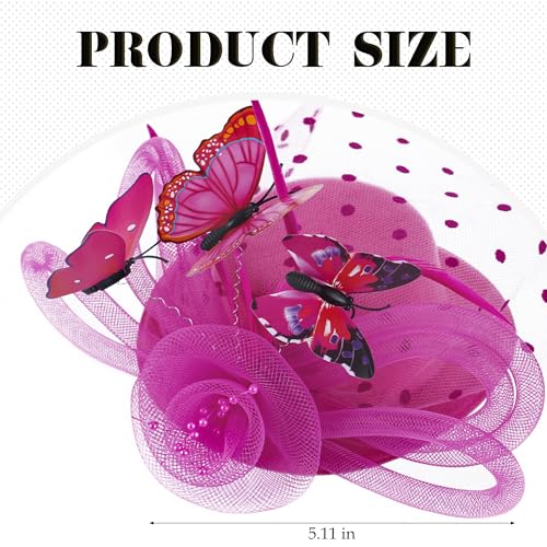Sombrero fascinator mariposa rojo para niñas miniatura 4