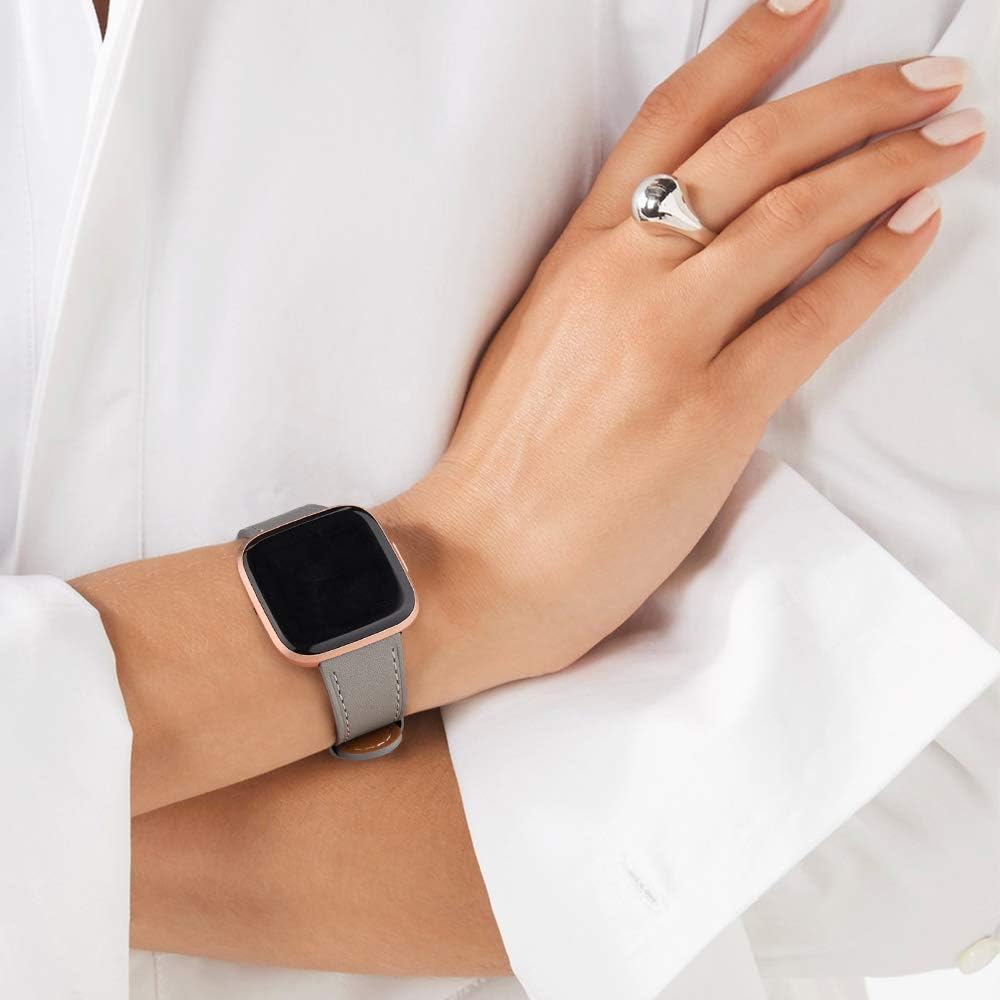 IEOVIEE Leather Band Compatible with Fitbit Versa 2 Bands, Leather Band Replacement Strap for Fitbit Versa 2 / Versa SE/Versa Lite/Versa Fitness Smart Watch (Gray)