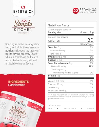Image of SIMPLE KITCHEN Camping and Outdoors Freeze Dried Raspberries, 22 Servings