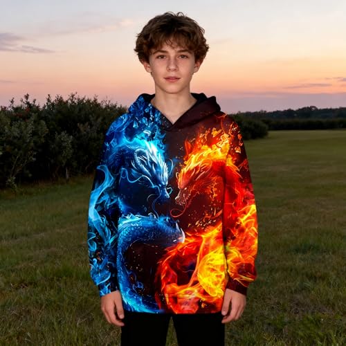 Image of Belovecol Boys Hoodies 3D Printed Hooded Sweatshirts with Pocket for 6-16Y | Pullover Hooded Style Pattern All-over Printed Long Sleeve Non-Fleece Soft Lightweight Tops for Kids