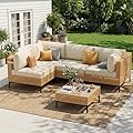 ABCASA Patio Furniture Set, 5-Piece Wicker Outdoor Patio Furniture Sets with Anti-Slip Cushions & Coffee Table,Boho Patio Conversation Set Sectional Sofa for Backyard,Porch,Beige