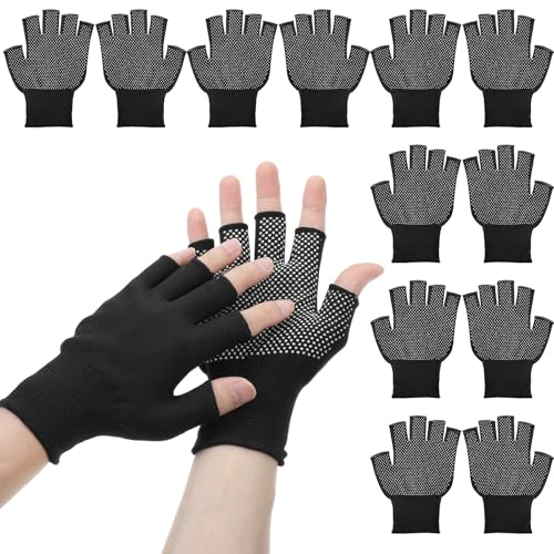 DOPENSPI 6Paar Halbfinger Handschuhe, leichte Halbfinger Slip Atmungsaktive Fingerlose Arbeitshandschuhe, Sporthandschuhe Anti UV Schutz für Radfahren, Sport, Motorradfahren, Angeln(Schwarz)
