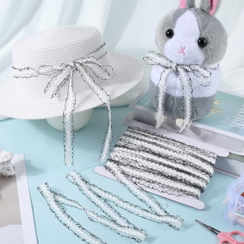 CABODYALS 25M Black White Lace Trims Elastic Ruffle Edge Ribbon Wave Strenchy Fabric Floral Tulle Embroidered Nylon Ribbons for Sewing Making Dress Clothes Applique Embellishment Diy Crafts - Image 3