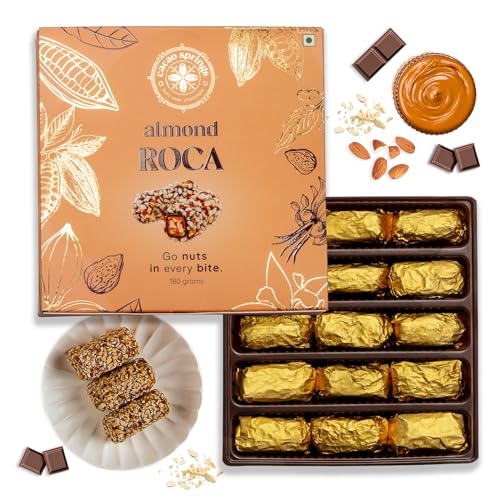 Image of Cacao Springs Premium Almond Roca Chocolates for Healthier Snacking, Premium Choco & Nut Delicacy Treats, Premium Gift Hamper, 15 Pieces in Each Box, 1 Box, 180gm