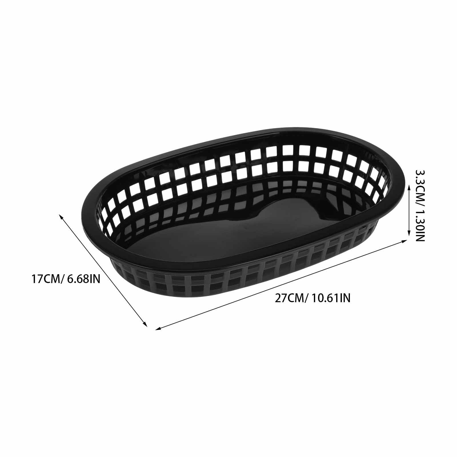 DOITOOL Lot De 12 Paniers De Restauration Rapide Noirs - Corbeille à Pain Ovale En Plastique RéUtilisable 23cm - Plateau Pour Burger Frites Hot Dog Sandwich Fruit Sweets - Accessoires Service Bbq