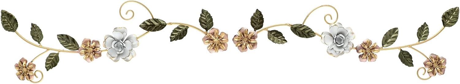 2 Pcs Metal Flower Wall Decor Spring Floral Wall Art Hanging Flowers Wrought Iron Scroll Sculpture for Living Room Bedroom Indoor Outdoor