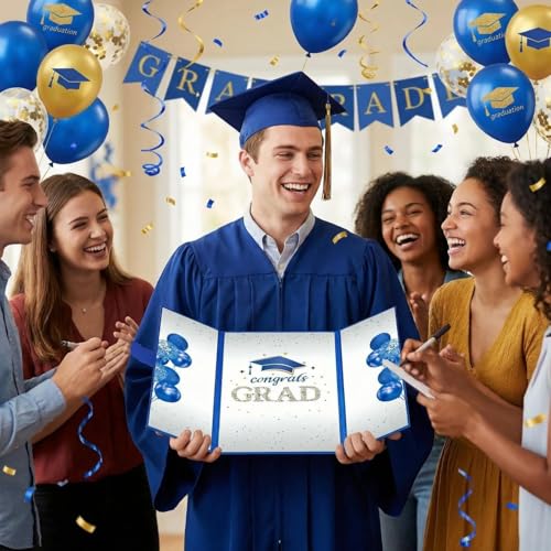 Image of SIHPTO Graduation Guest Book 2026 College Graduation Party Decorations,Blue and Silver Graduation Signature Book,Class of 2026 Congrats Grad Guest Book Alternative, Graduation Gifts for Her Him