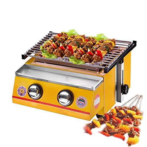 Haushalt Gewerblicher Edelstahl Gasgrill Zwei Brenner Außengrill Glasschild Haushalt Einstellbare Höhe (Silber)