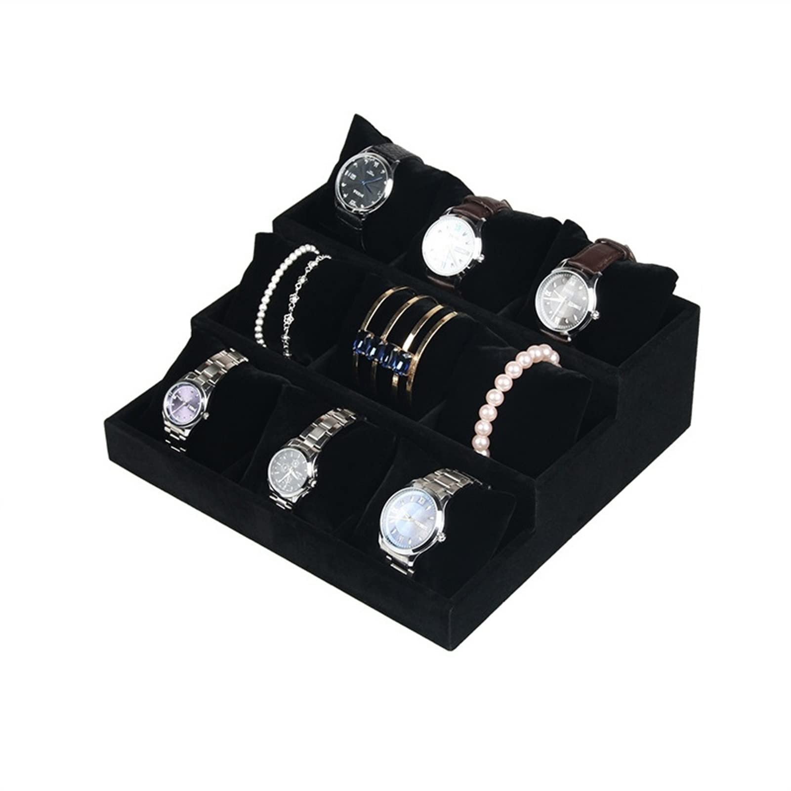 ANVLOJRIH Watches Box Display Cabinet Display Drawer 3 Position Watch Organizer 9 Slots Storage Jewelry Display Stand Watch Necklace Case Watch Box(B)