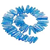 KYEYGWO Titanium Beschichtet Kristall Punkt Perlen Grobe Stein Sticks Spikes Natürliche Quarz Gebohrt 15 Zoll Strang Lose Perlen für Schmuck Machen