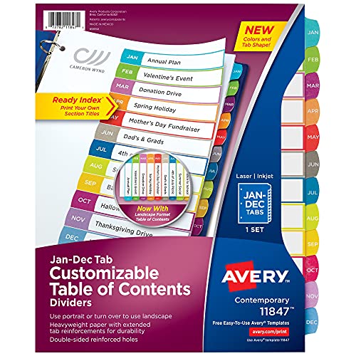 Avery Jan-Dec Customizable Table of Contents Dividers for 3 Ring...