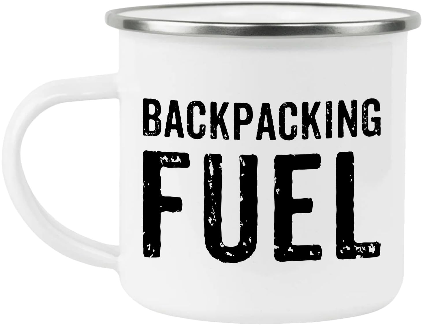 Backpacking Fuel Enamel Stainless Steel Metal Camping Campfire Coffee Mug - Backpacking Gift - White - One size