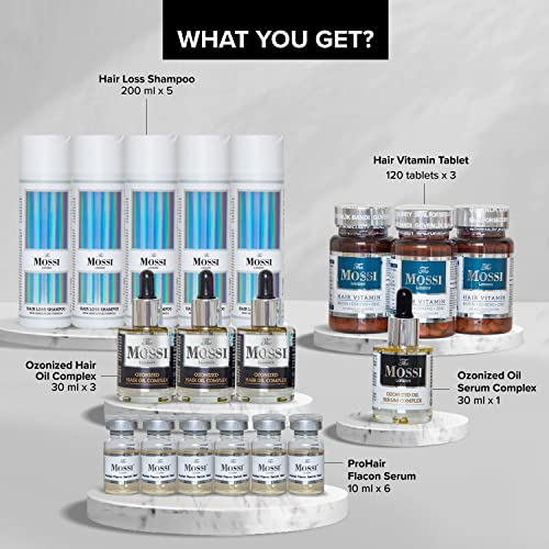 The Mossi London 6 Months Set After Hair Transplantation, 6X Scalp Serum For Hair Growth, 5X Hair Loss Shampoo, 3X Hair Vitamin Tablets, 4X Hair Oil For Dry Scalp, Helps Hair Growth For Men Women, 180 Days Supply, Advantage Kit #TOP5