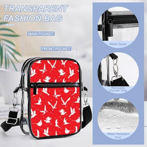 Red Birds Pattern Clear Crossbody Bag Stadium Bag Adjustable Side Shoulder Bags Messenger Bag with 2 Compartments4