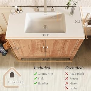 39” Bathroom Vanity with Sink Combo, Farmhouse Bathroom Vanity with Storage, Single Sink Bathroom Vanity with High Gloss Wood Grain, Yellow Oak 39 Bathroom Vanity with Sink Combo Farmhouse Bathroom Vanity with Storage Single Sink Bathroom Vanity with High Gloss Wood Grain Yellow Oak
