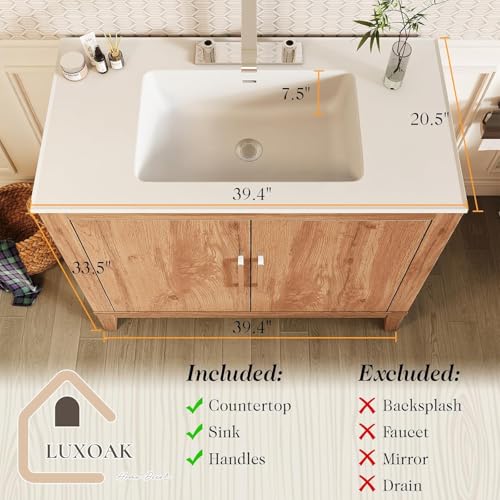 39-Bathroom-Vanity-with-Sink-Combo-Farmhouse-Bathroom-Vanity-with-Storage-Single-Sink-Bathroom-Vanity-with-High-Gloss-Wood-Grain-Yellow-Oak 39 Bathroom Vanity with Sink Combo Farmhouse Bathroom Vanity with Storage Single Sink Bathroom Vanity with High Gloss Wood Grain Yellow Oak