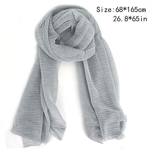 YAOSEN Women Solid Shimmer Hijab Muslim Head Wrap Long Scarf (Shimmer-Grey)3