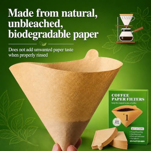 Image of BYKITCHEN 300 Count Small Cone Coffee Filters Size 1, Unbleached, 1-2 Cup