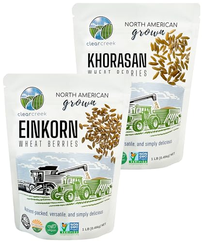 CLEAR CREEK Certified Glyphosate Residue Free Einkorn and Khorasan Wheat Berries | 2 lb (2-1 lb bags) | Non-GMO Project Verified