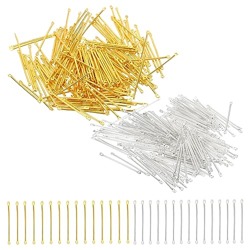 PATIKIL Bar Links for Jewelry Making 200 Pcs 35mm/1.38" Stick Strip Earring Connectors 2 Hole for Earring Necklace Bracelet DIY Golden