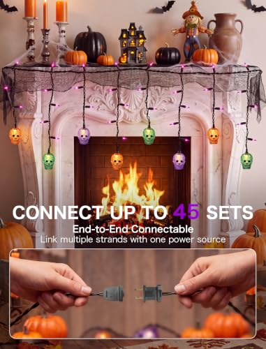 SUNSGNE 7FT 50 Count LED Halloween Skull Curtain Lights, Plug-in $13.22 AC - image 7