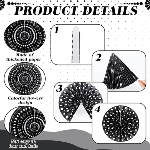 Image of 18 Pcs Black White Round Hanging Paper Fans,Back to School Paper Fans,Polka Dot Classroom Decor,Round Garlands Bulletin Board Decorations for Party Supplies Classroom Decor
