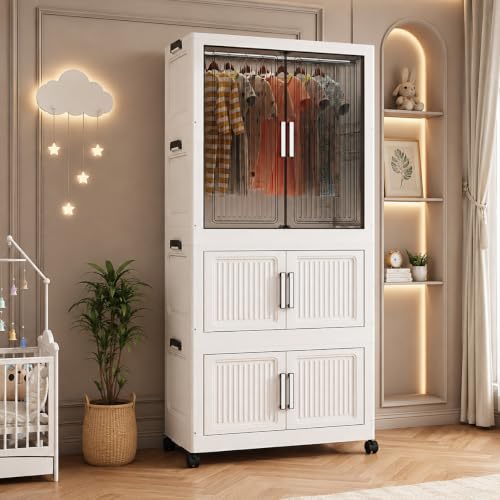 Image of 4-Door Plastic Wardrobe for Kids| Almirah and Wardrobe for Baby Clothes| Modular Storage Cabinet Organizer for Cupboard Rack for Clothes|Books|Toy (Y712-White)