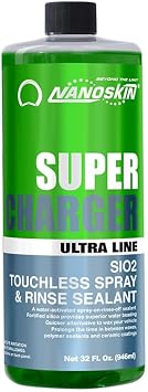 Nanoskin Ultra Line SUPER CHARGER SiO2 مانع تسرب بدون لمس يعمل بالرش/الشطف 32 أونصة - طلاء غسيل السيارات ورذاذ الزجاج لتفاصيل السيارة | آمن للسيارات والشاحنات والدراجات النارية والمركبات الترفيهية والمزيد | 1001 تخفيف