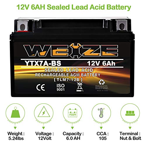 Weize Ytx7A-Bs High Performance - Maintenance Free - Sealed Agm Motorcycle Battery Compatible With Gas Gy6 Scooter Moped 50Cc 125Cc #TOP1