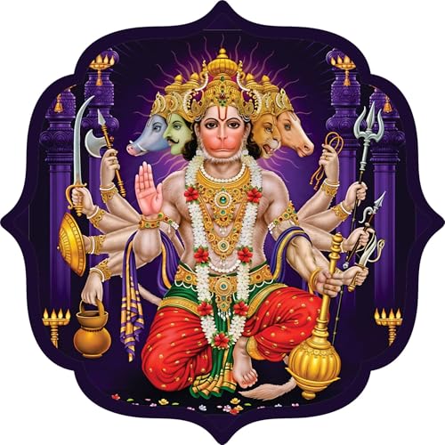 Image of BerryBox Panchmukhi Hanuman MDF Sticker Wall Frame Door Vastu Dosh Rectification Remedy Of Home, Office And Factory MDF Photo Poster with self adhesive tape 4 inch (Style 5)