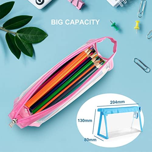 Clear Pencil Case for Exams, TOYESS 2 PCS Lightweight PVC Plastic See Through Pencil Cases for Make up Cosmetic Bag, Blue&Pink