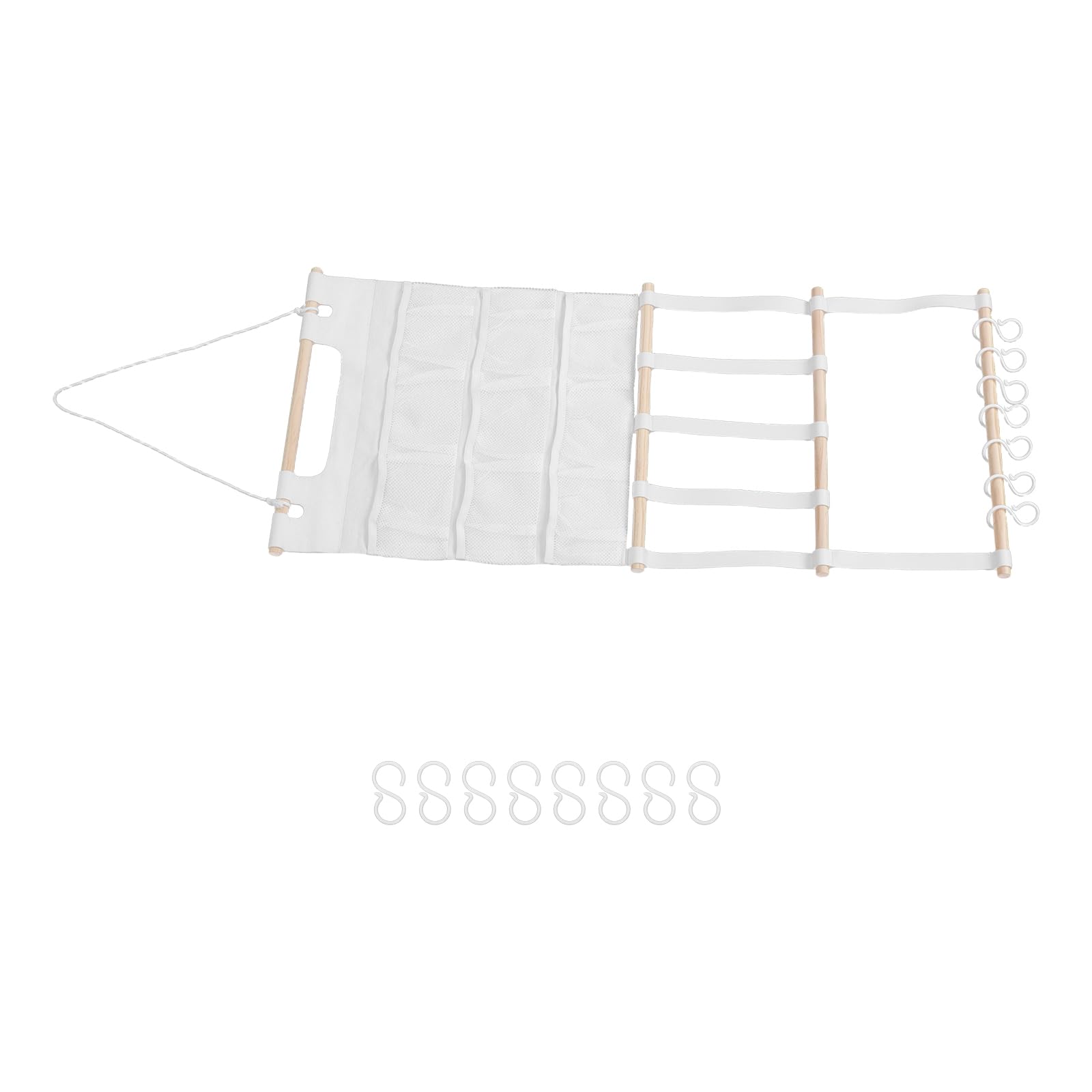 Support mural multi compartiments et filet de rangement suspendu pour brosses à cheveux
